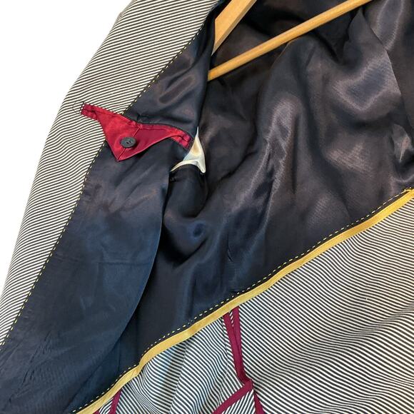 Marc Ecko Black Pinstriped Single Breast Lined Blazer Jacket Mens Large - Picture 9 of 16